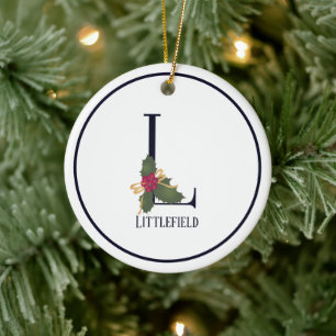 Ornamento De Cerâmica Monograma Natais vintages L iniciais