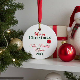 Ornamento De Cerâmica Monograma, Nome e Ano Personalizado Feliz Natal