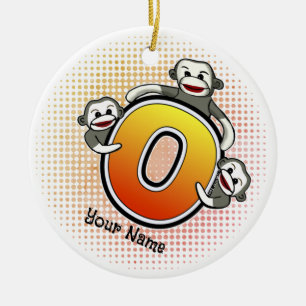 Ornamento De Cerâmica Monograma O Sock Monkey