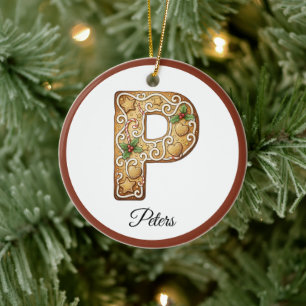 Ornamento De Cerâmica Monograma P de Biscoito de Natal Personalizado