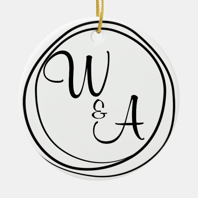 Ornamento De Cerâmica Monograma para casal Estilo Rústico Farmhouse (Frente)