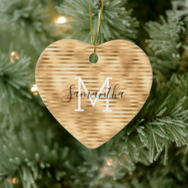 Ornamento De Cerâmica Monograma personalizado com faixas de vidro Dourad