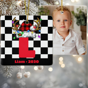 Ornamento De Cerâmica Monograma personalizado com o Natal da família Nam