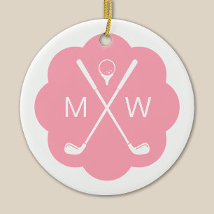 Ornamento De Cerâmica Monograma Personalizado Golfe Rosa
