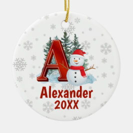 Ornamento De Cerâmica Monograma Personalizado - Letra A Snowman - Natal