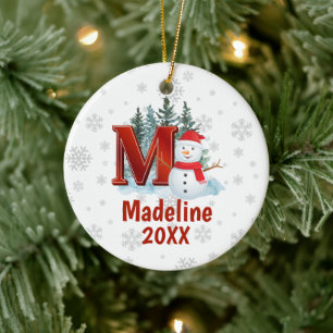 Ornamento De Cerâmica Monograma Personalizado - Letra M Snowman - Natal