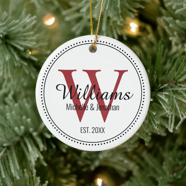 Ornamento De Cerâmica Monograma Personalizado Novo Milho Vermelho (Árvore)