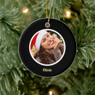 Ornamento De Cerâmica Monograma preto e Dourado   FOTO Inicial Elegante