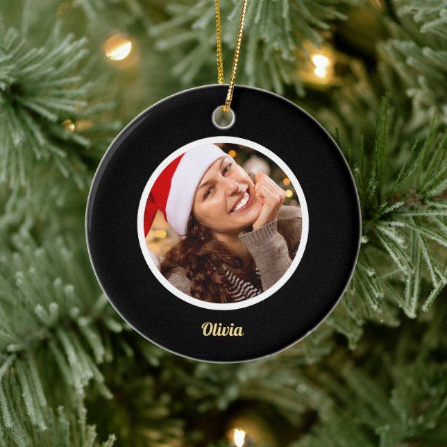 Ornamento De Cerâmica Monograma preto e Dourado | FOTO Inicial Elegante (Árvore)