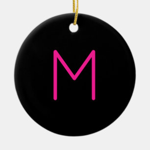 Ornamento De Cerâmica Monograma Preto e Rosa Moderno Editável