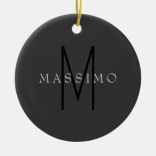 Ornamento De Cerâmica Monograma Preto Profissional Cinza Seu Nome