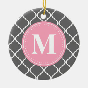 Ornamento De Cerâmica Monograma Rosa de Latice da cinza marroquina