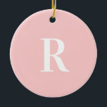 Ornamento De Cerâmica Monograma Rosa Simples Pastel<br><div class="desc">Este é um design de monograma mínimo, moderno e personalizado. Este design de na moda está em cor-de-rosa-pincelada com tipografia na moda. É perfeito para um presente personalizado ou ideal como um presente bonito para você. Basta adicionar sua carta inicial digitando-a na caixa personalizar este texto. Verifique a ferramenta de...</div>