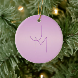 Ornamento De Cerâmica Monograma Sobreposto Único Rosa Lavanda Suave