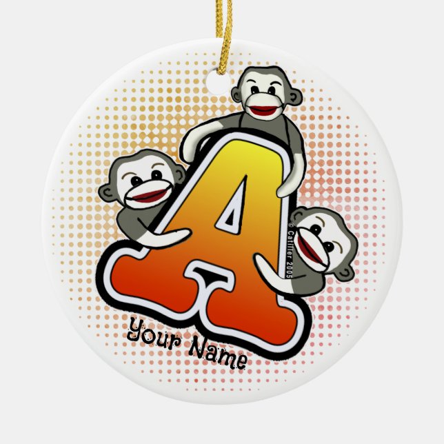 Ornamento De Cerâmica Monograma Um Macaco Metido (Frente)
