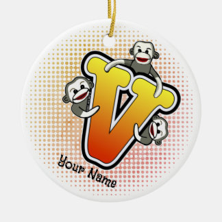 Ornamento De Cerâmica Monograma V Sock Monkey