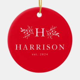 Ornamento De Cerâmica Monograma vermelho de feriado russo