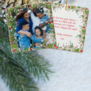 Ornamento De Cerâmica Monograma Vermelho Foto Verde de Natal Clássica Ro