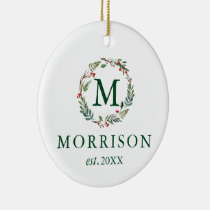 Ornamento De Cerâmica Monograma Watercolor Wreath (nova FOTO)