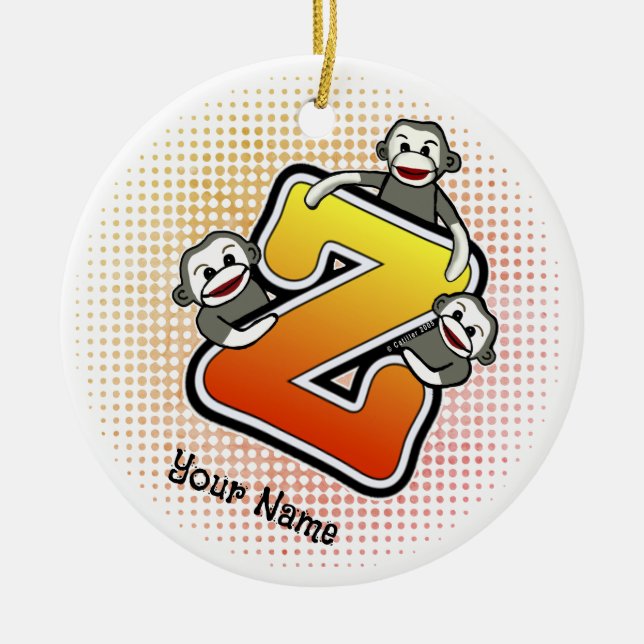 Ornamento De Cerâmica Monograma Z Sock Macaco (Frente)