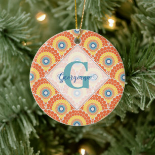 Ornamento De Cerâmica Monogramas Art Deco Aegean Summer Radiant Mandala