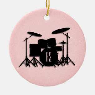Ornamento De Cerâmica Monogramo Drum Set Music Design Rosa