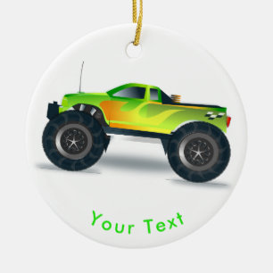 Ornamento De Cerâmica Monster truck dos ESPORTES em verde de néon & na