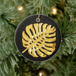 Ornamento De Cerâmica Monstera Dourada