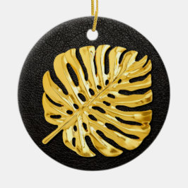 Ornamento De Cerâmica Monstera Dourada