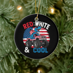 Ornamento De Cerâmica Monstro Dinossauro Caminhão Dino 4 De Julho Bandei