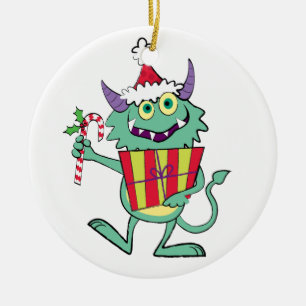 Ornamento De Cerâmica Monstro do Natal com presente