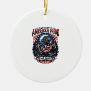 Ornamento De Cerâmica Monstro do Pântano Patriótico Horror Old Glory P