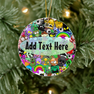 Ornamento De Cerâmica Monstros - Caracteres Bonitos Padrão de Halloween