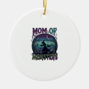 Ornamento De Cerâmica Monstros Mãe Halloween Bruxa Lua Abóboras Cemitéri