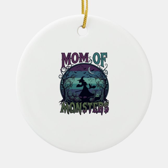 Ornamento De Cerâmica Monstros Mãe Halloween Bruxa Lua Abóboras Cemitéri (Frente)