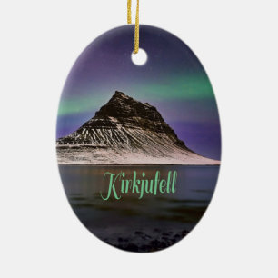 Ornamento De Cerâmica Montanha Kirkjufall na Islândia Norte Lights