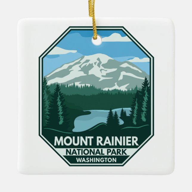 Ornamento De Cerâmica Montar Rainier National Park - Emblema Retroativo  (Frente)