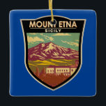 Ornamento De Cerâmica Monte Etna Sicily Viagem Art Vintage<br><div class="desc">Monte Etna em um estilo de arte vetorial. O Monte Etna está na costa leste da Sicília,  entre as cidades de Messina e Catania Itália</div>