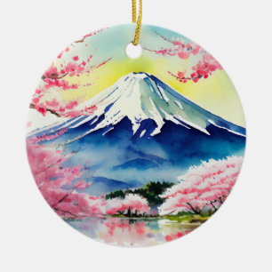 Ornamento De Cerâmica Monte Fuji Japan Watercolor