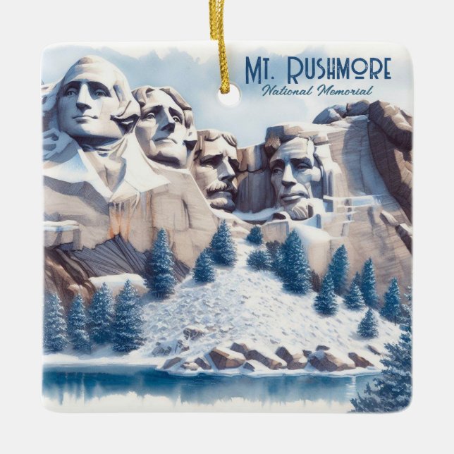 Ornamento De Cerâmica Monte Rushmore Snow Natal (Frente)