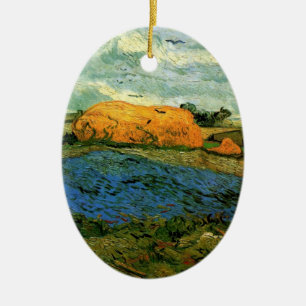Ornamento De Cerâmica Montes de Feno sob um Céu Chuvoso por Vincent van