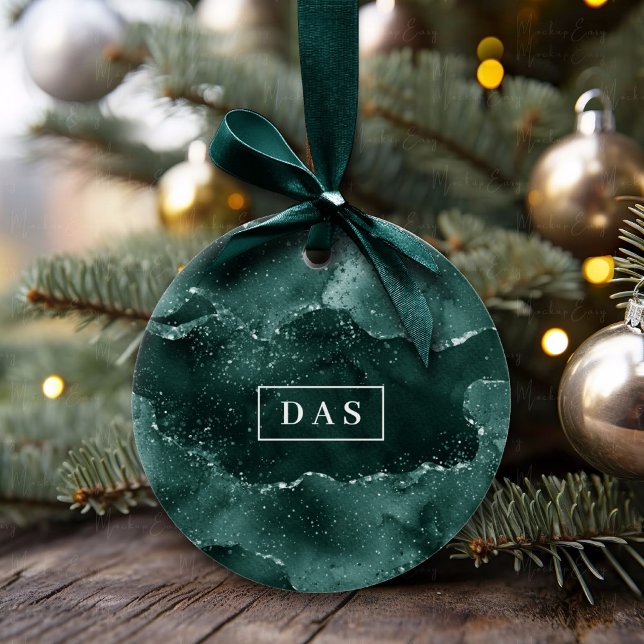 Ornamento De Cerâmica Moody Agate | Monograma verde-malaquita rico em te (Criador carregado)