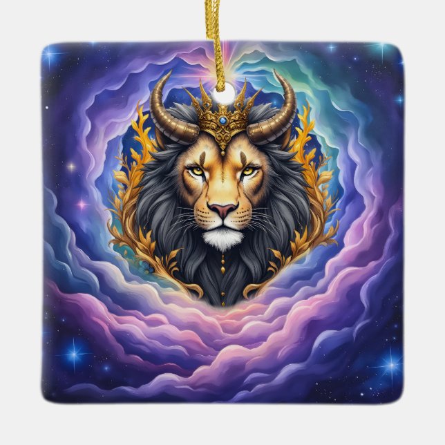 Ornamento De Cerâmica Moonlit Guardians – Cosmic lion. (Frente)