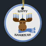 Ornamento De Cerâmica Moosed Happy Hanukkah Engraçado Hanukkah<br><div class="desc">Este alce de bobo é decorado para Chanucá neste enfeite engraçado que pode ser personalizado com QUALQUER mensagem que você quiser!</div>