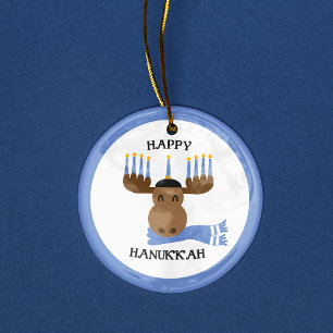 Ornamento De Cerâmica Moosed Happy Hanukkah Engraçado Hanukkah