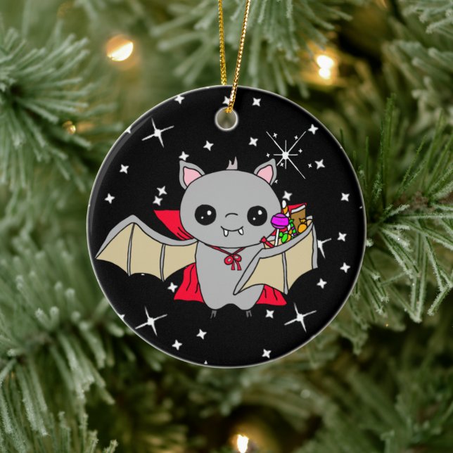 Ornamento De Cerâmica Morcegos de Halloween de frente dupla e truques ou (Árvore)