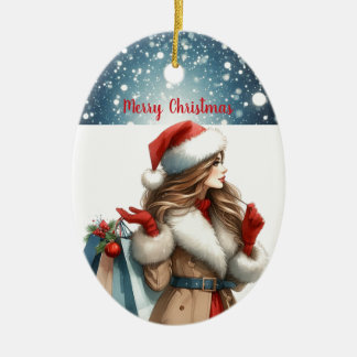 Ornamento De Cerâmica Morena Chic de Férias Personalizado Vermelho