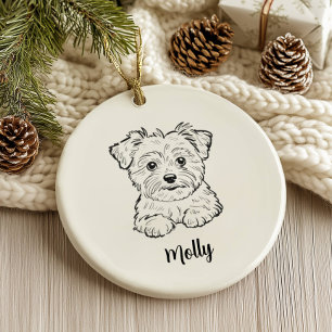 Ornamento De Cerâmica Morkie de Natal Personalizado