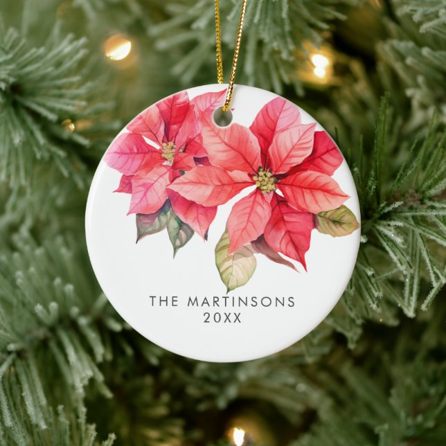 Ornamento De Cerâmica Morte de Natal de Joy Poinsettia com amoras (Árvore)