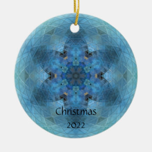 Ornamento De Cerâmica Mosaico Blue Star Snowflake - personalize